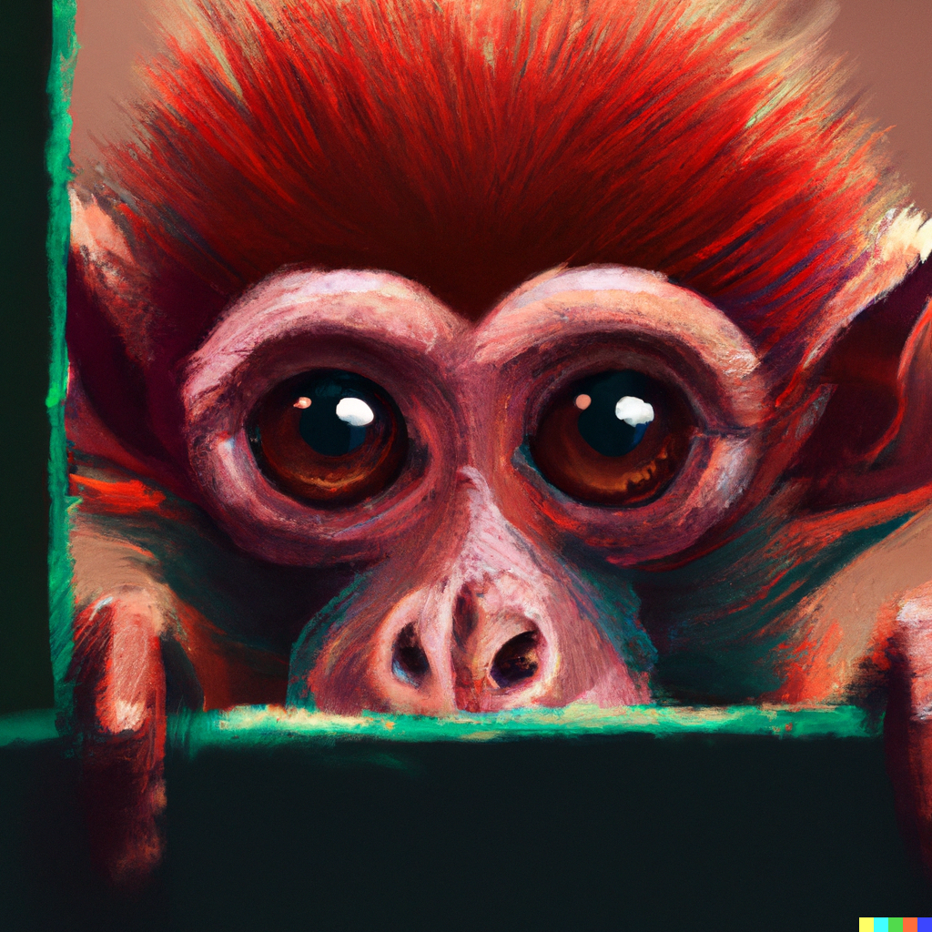 DALL·E Illustration : red monkey inside a cage, digital art