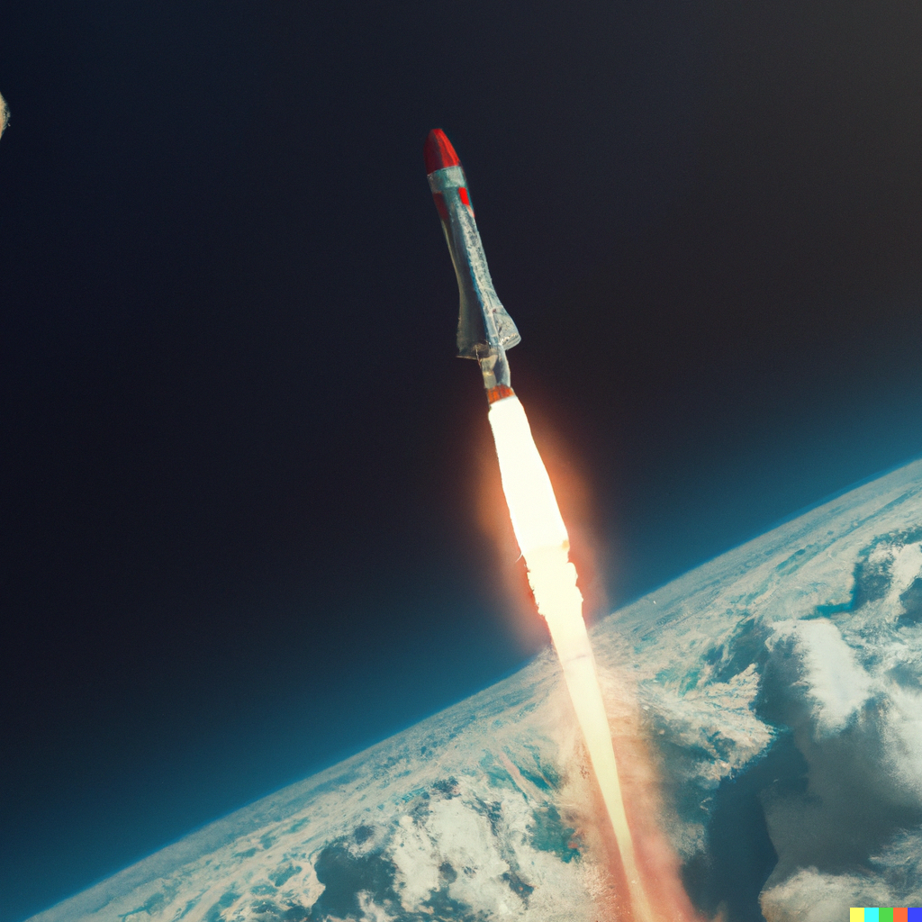 DALL·E Illustration : rocket launched from earth, digital art